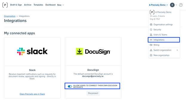DocuSign integration - allow users to connect their personal account-1