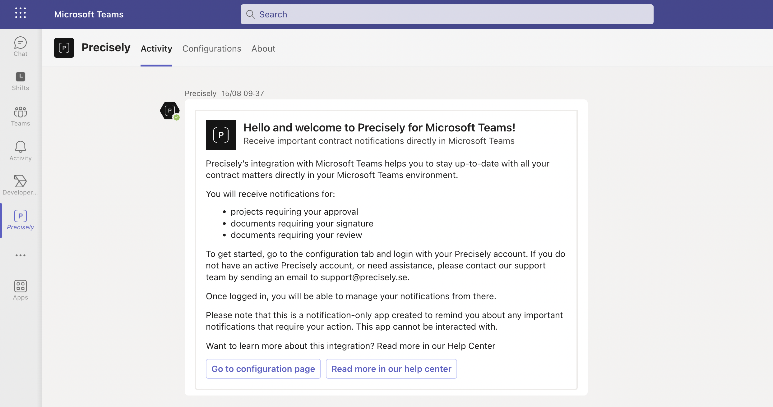 Precisely + Microsoft Teams integration