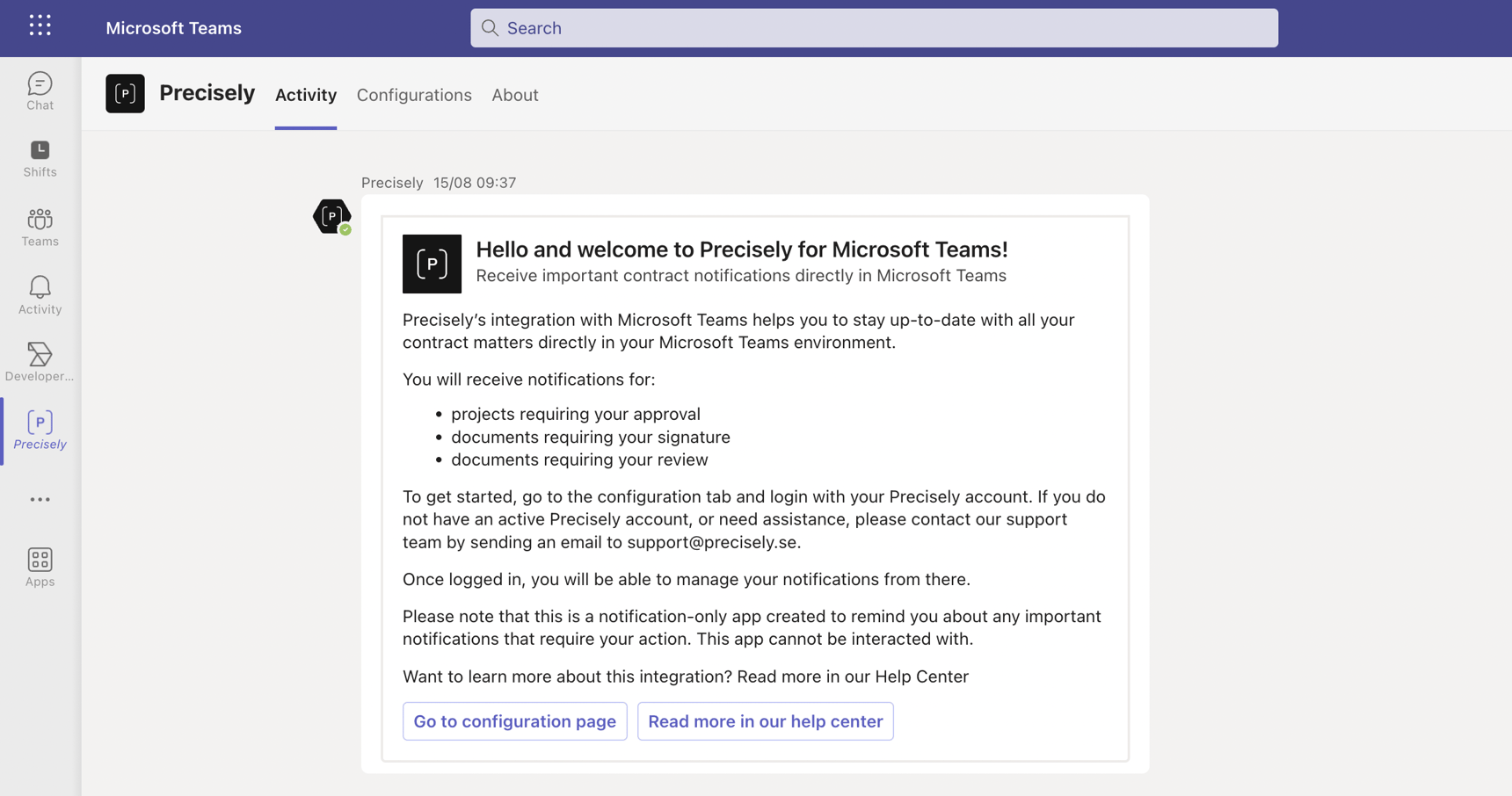 Precisely + Microsoft Teams integration