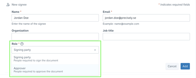 signing role adobe